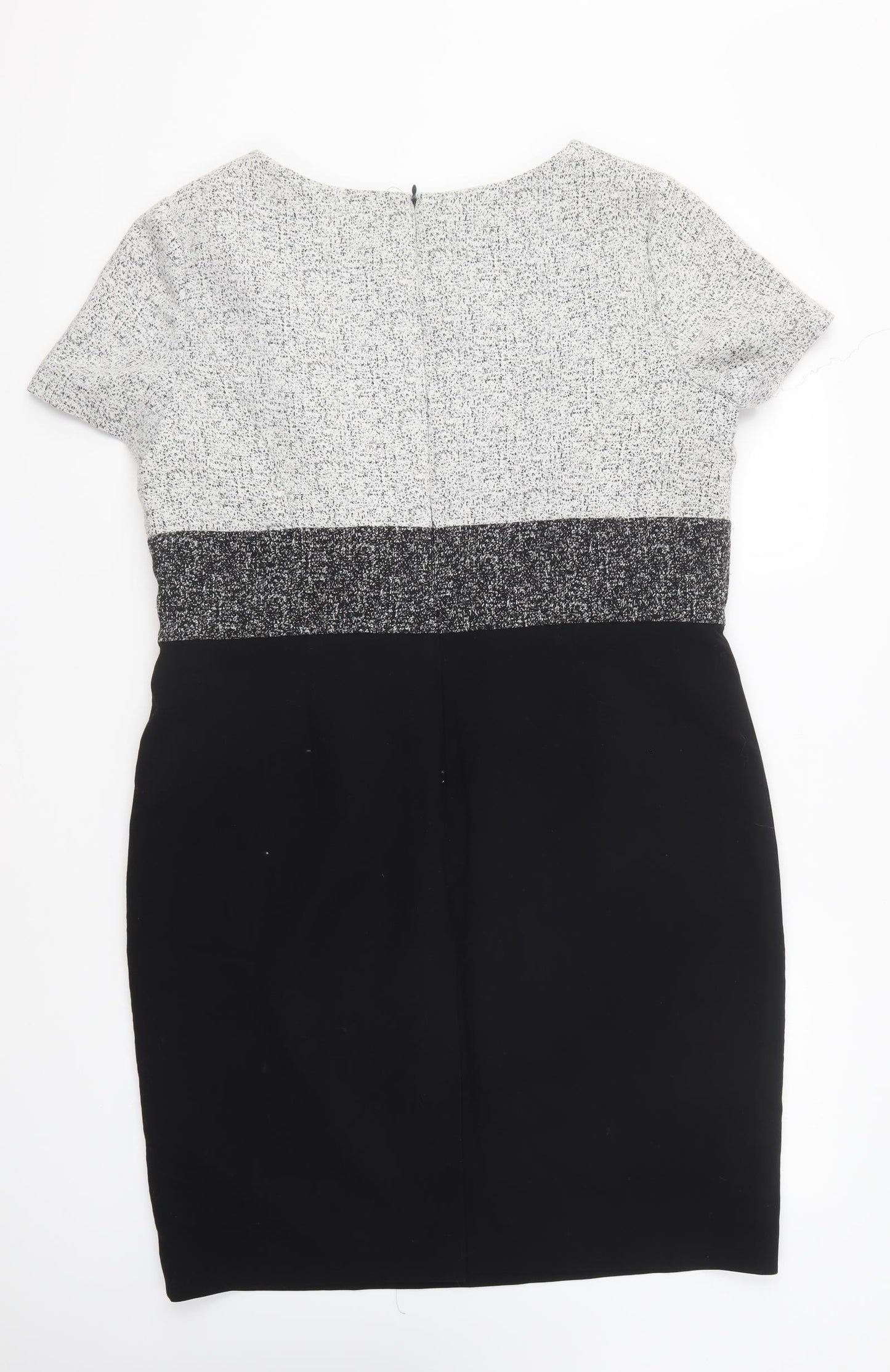 Marks and Spencer Womens Black Colourblock Polyester Pencil Dress Size 18 Round Neck Zip
