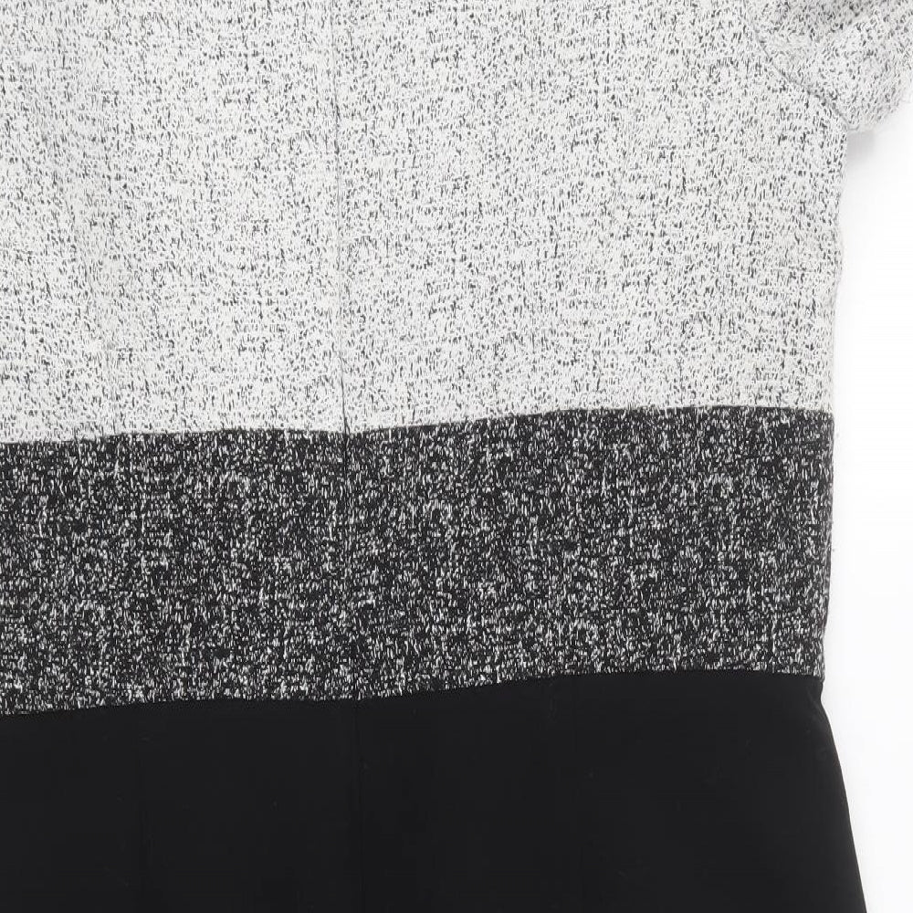 Marks and Spencer Womens Black Colourblock Polyester Pencil Dress Size 18 Round Neck Zip