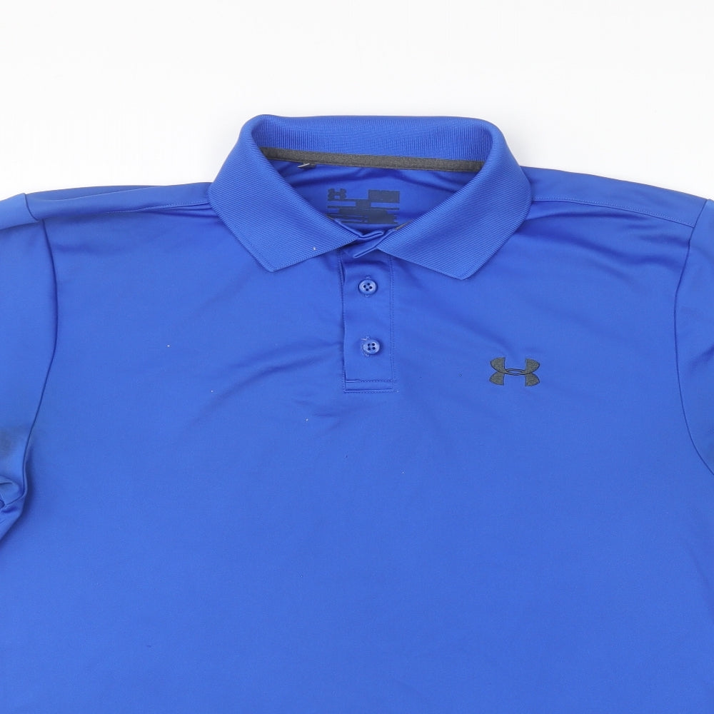 Under armour Mens Blue Polyester Polo Size L Collared Pullover
