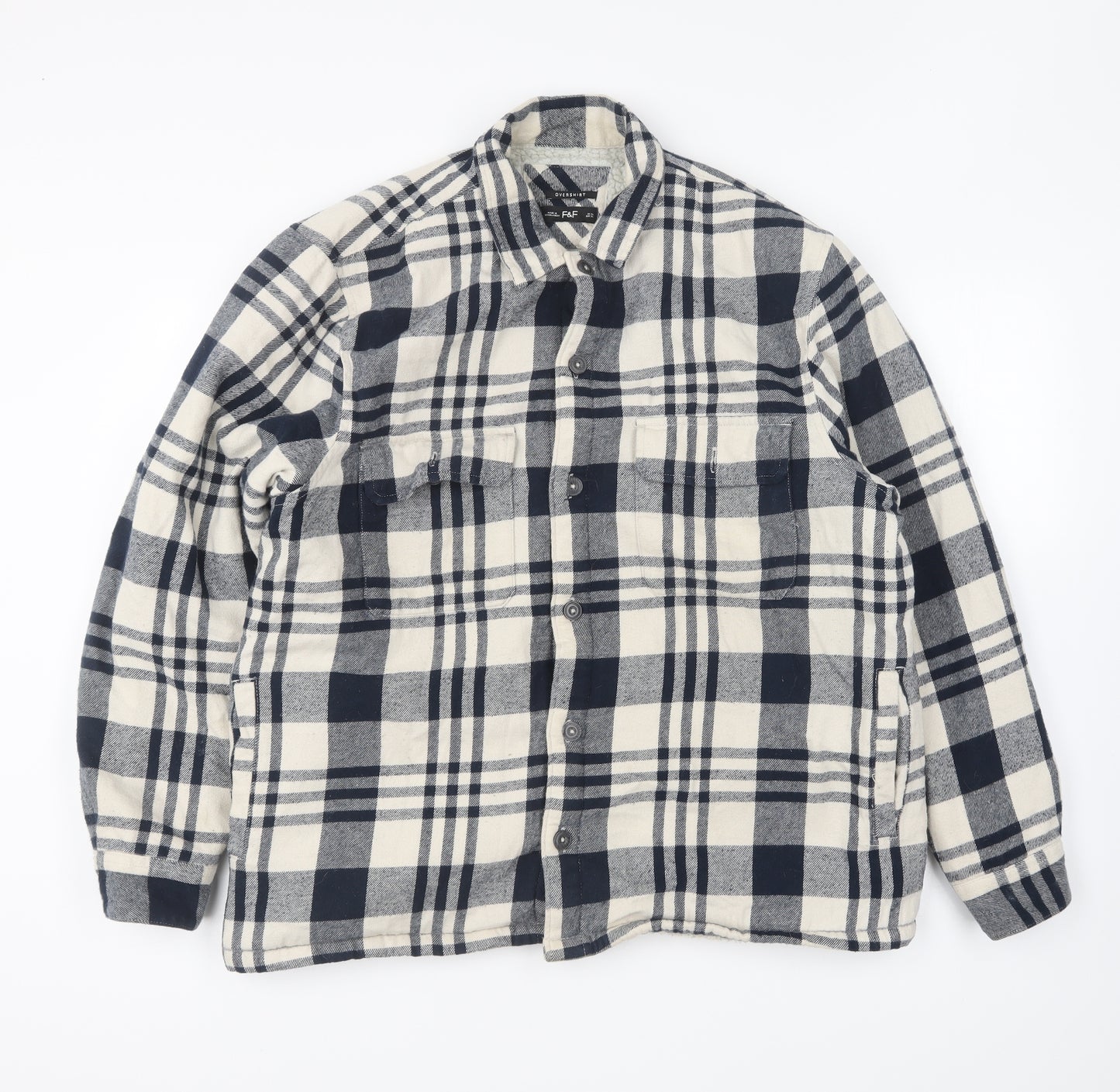 F&F Mens Blue Plaid Jacket Size XL Button