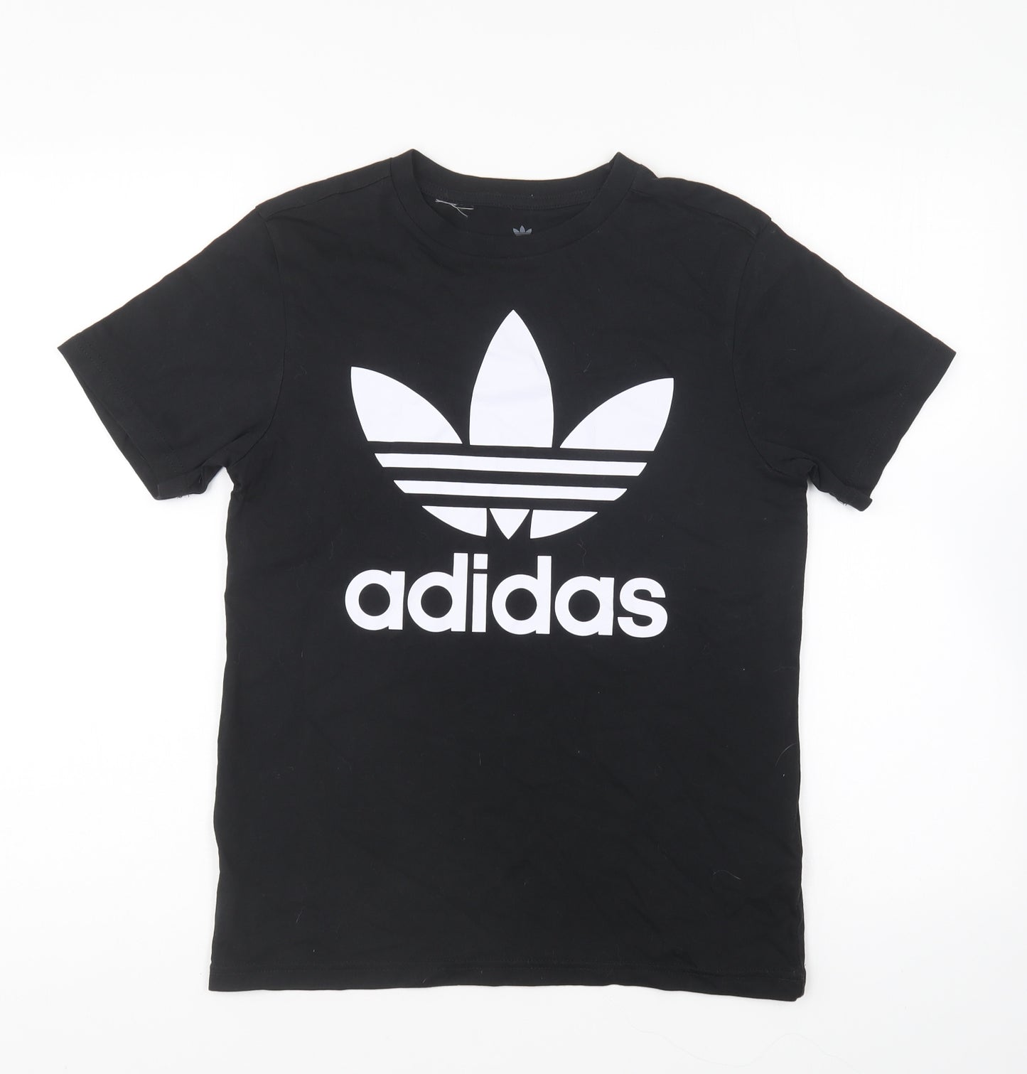 adidas Boys Black Cotton Basic T-Shirt Size 12-13 Years Round Neck Pullover