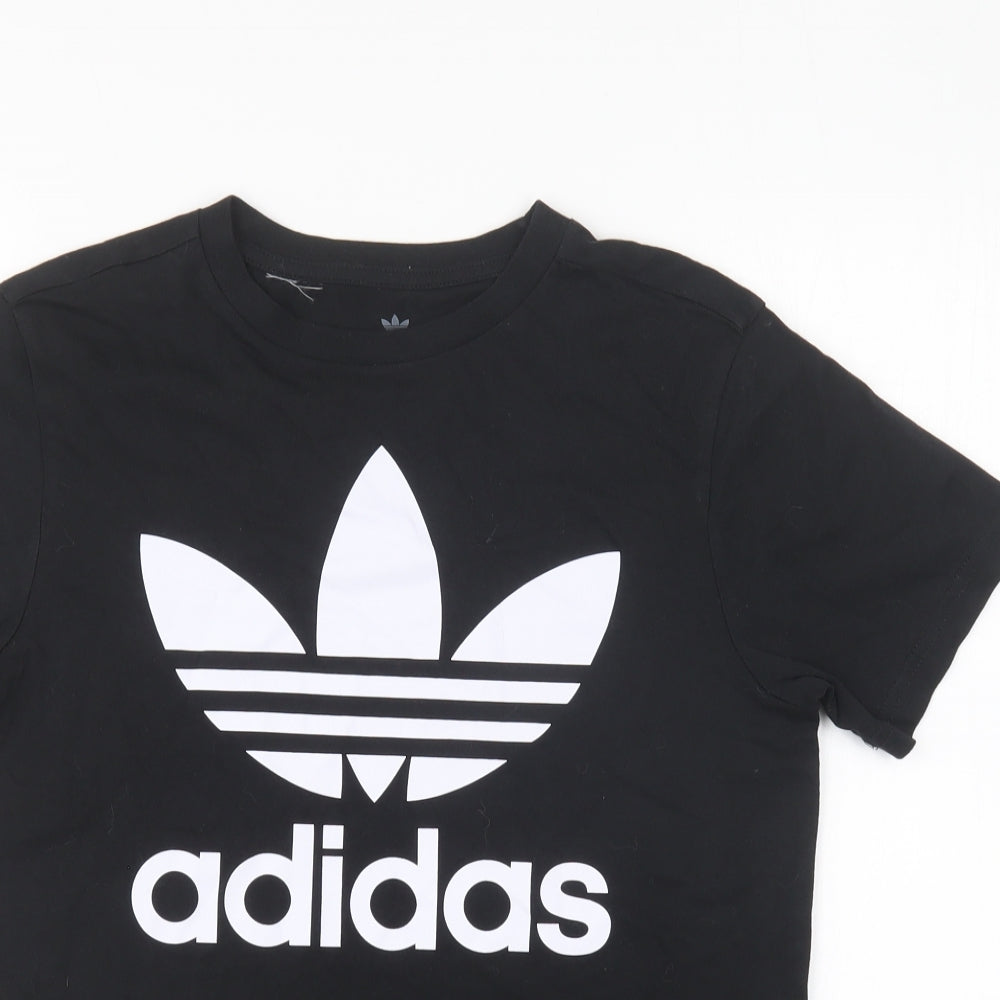 adidas Boys Black Cotton Basic T-Shirt Size 12-13 Years Round Neck Pullover