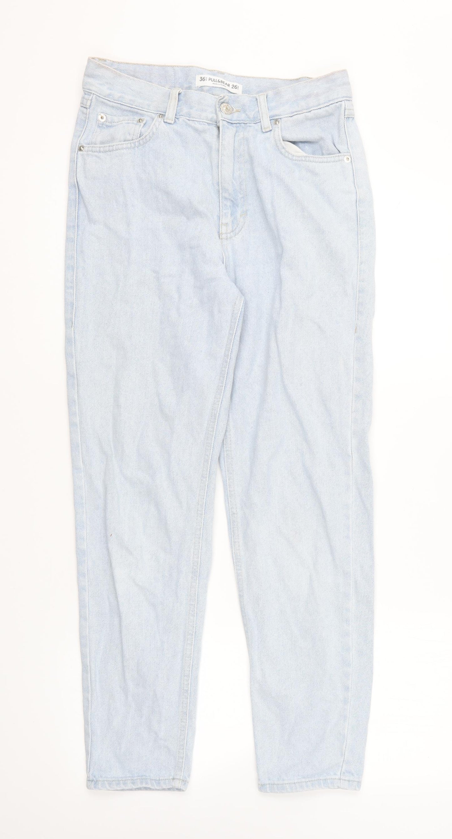 Pull&Bear Womens Blue Cotton Mom Jeans Size 8 L26 in Regular Button