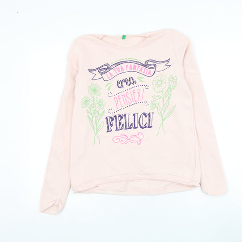 United Colors of Benetton Girls Pink Cotton Pullover Sweatshirt Size 11-12 Years Pullover - Slogan
