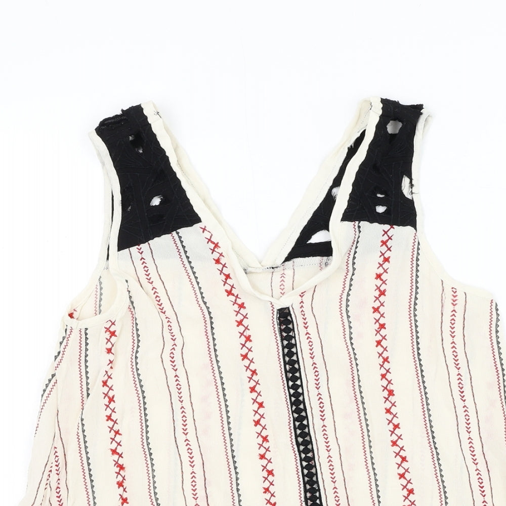 River Island Womens Beige Striped Viscose Basic Tank Size 10 V-Neck