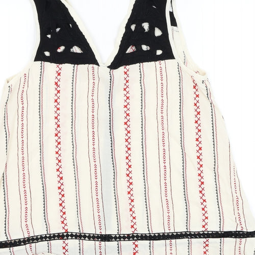 River Island Womens Beige Striped Viscose Basic Tank Size 10 V-Neck