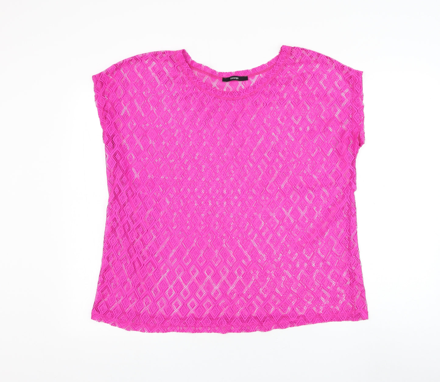 George Womens Pink Geometric Polyester Basic T-Shirt Size L Round Neck