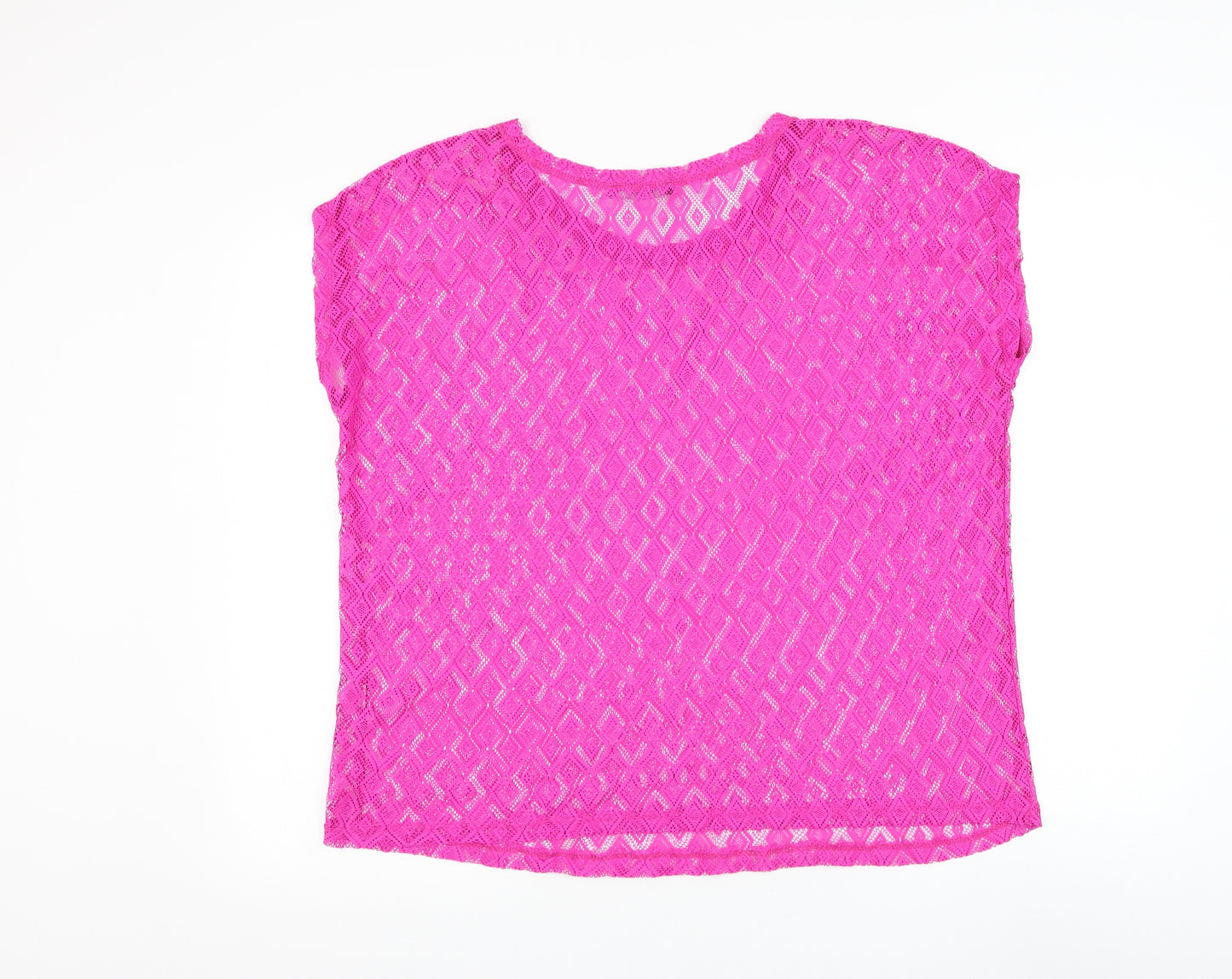 George Womens Pink Geometric Polyester Basic T-Shirt Size L Round Neck