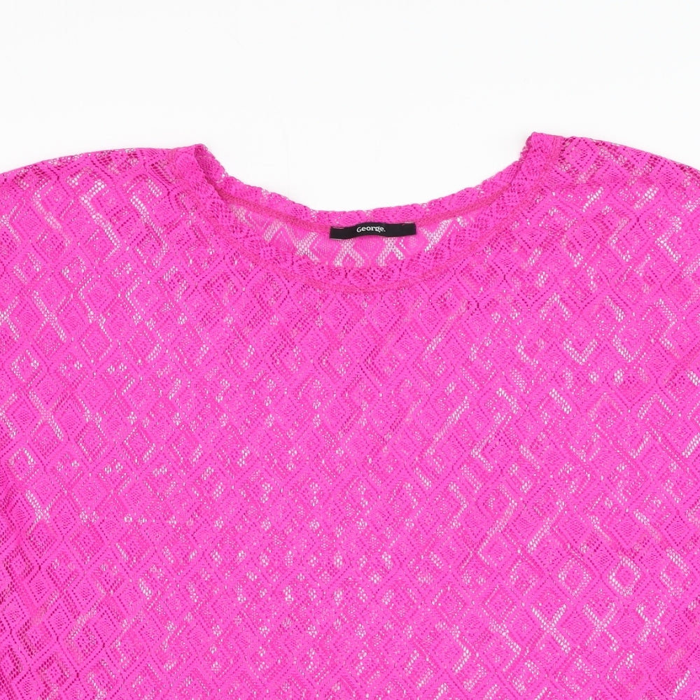 George Womens Pink Geometric Polyester Basic T-Shirt Size L Round Neck