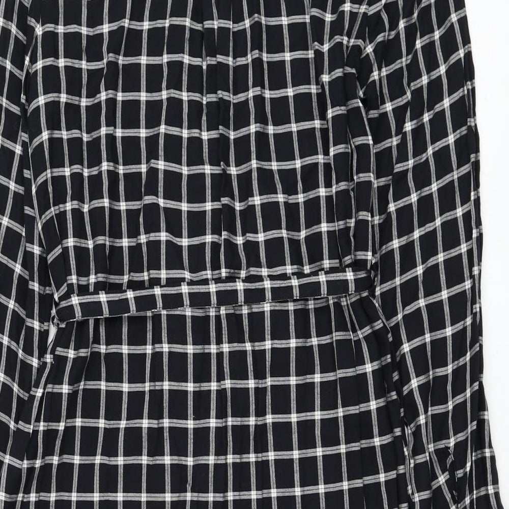 F&F Womens Black Check Viscose Shirt Dress Size 14 Collared Button