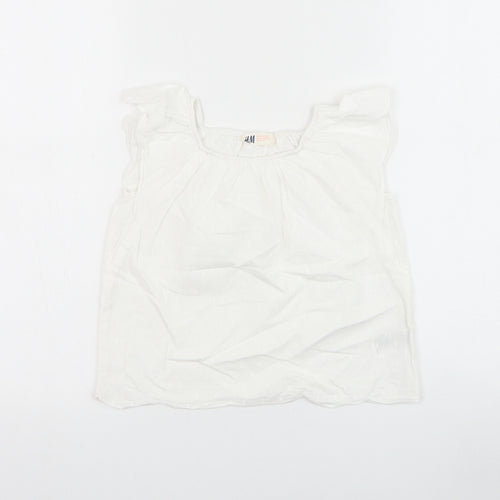 H&M Girls White Cotton Basic Blouse Size 5-6 Years Round Neck Pullover