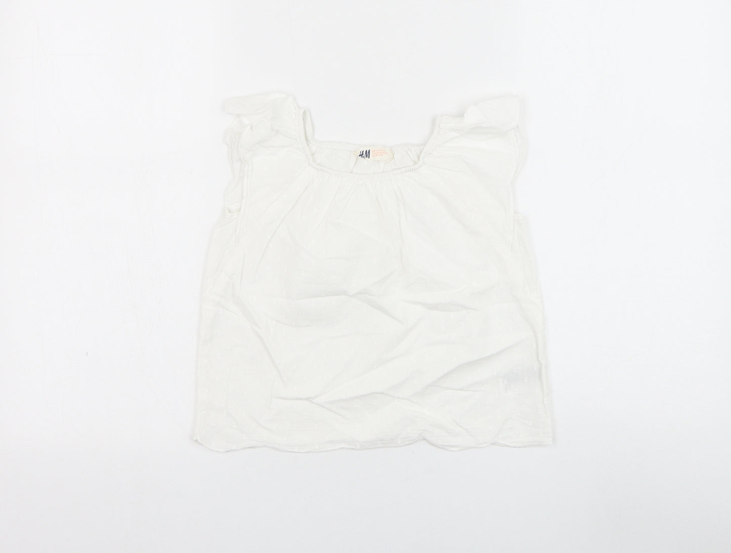 H&M Girls White Cotton Basic Blouse Size 5-6 Years Round Neck Pullover