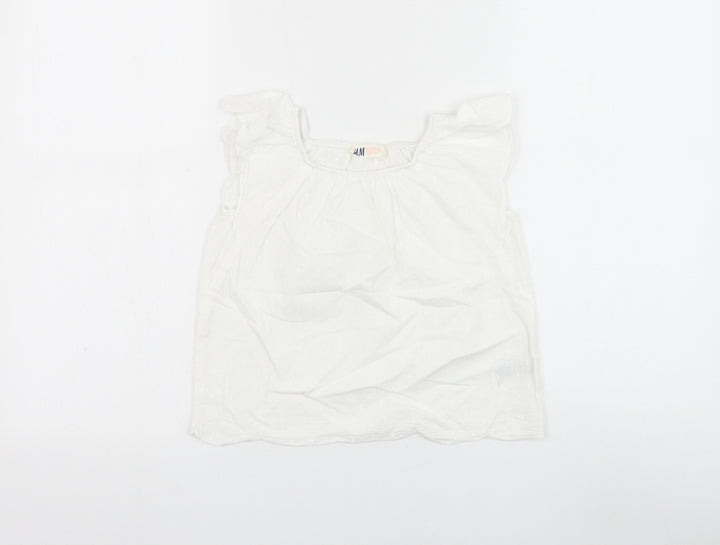H&M Girls White Cotton Basic Blouse Size 5-6 Years Round Neck Pullover