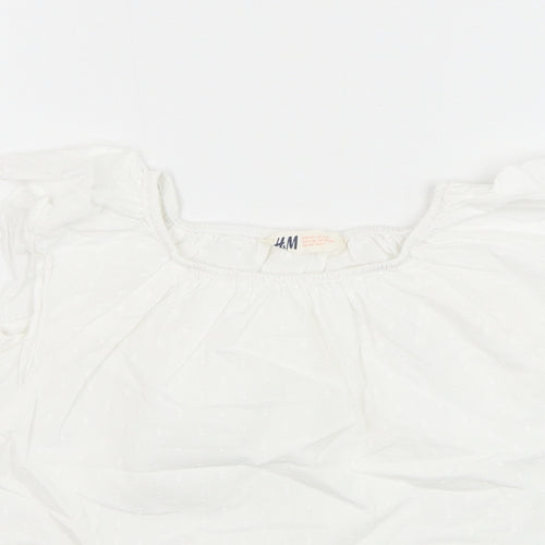 H&M Girls White Cotton Basic Blouse Size 5-6 Years Round Neck Pullover
