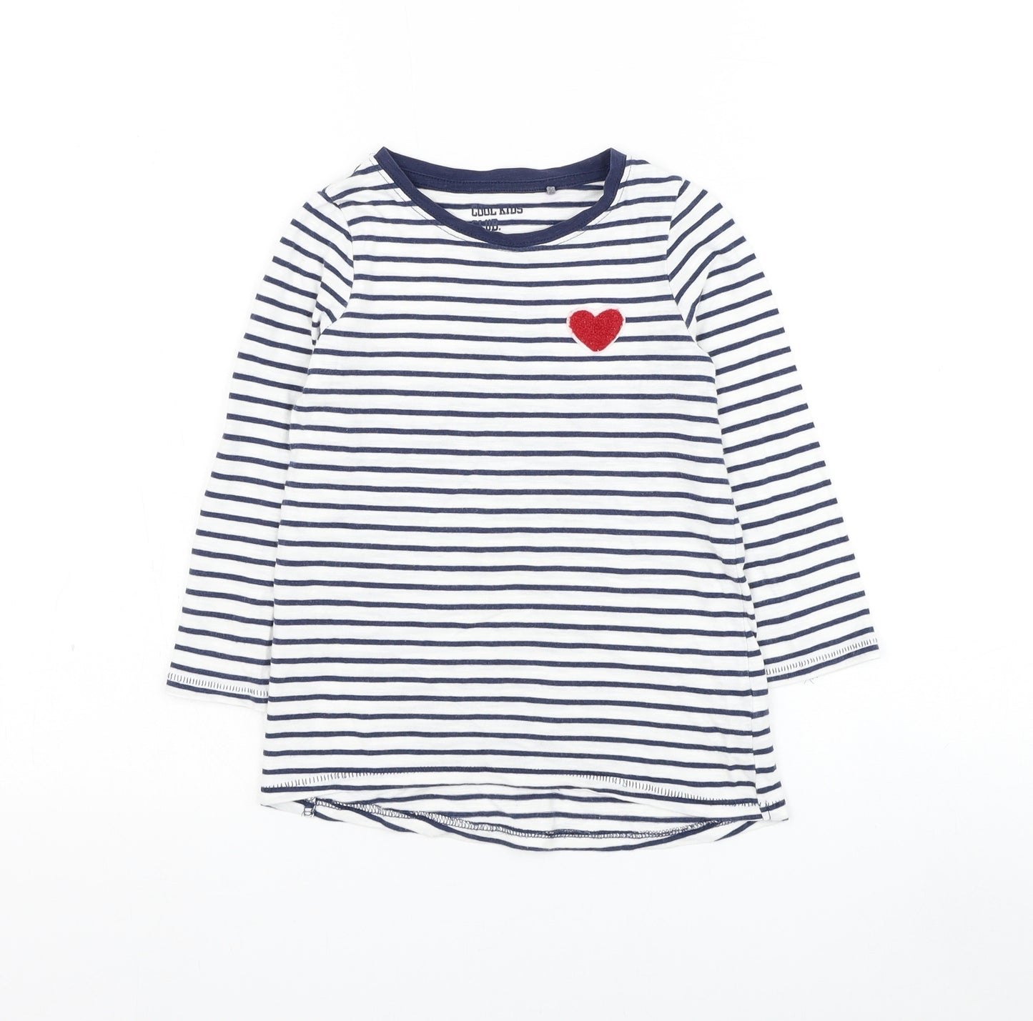 NEXT Girls White Striped Cotton Basic T-Shirt Size 4 Years Round Neck Pullover - Heart