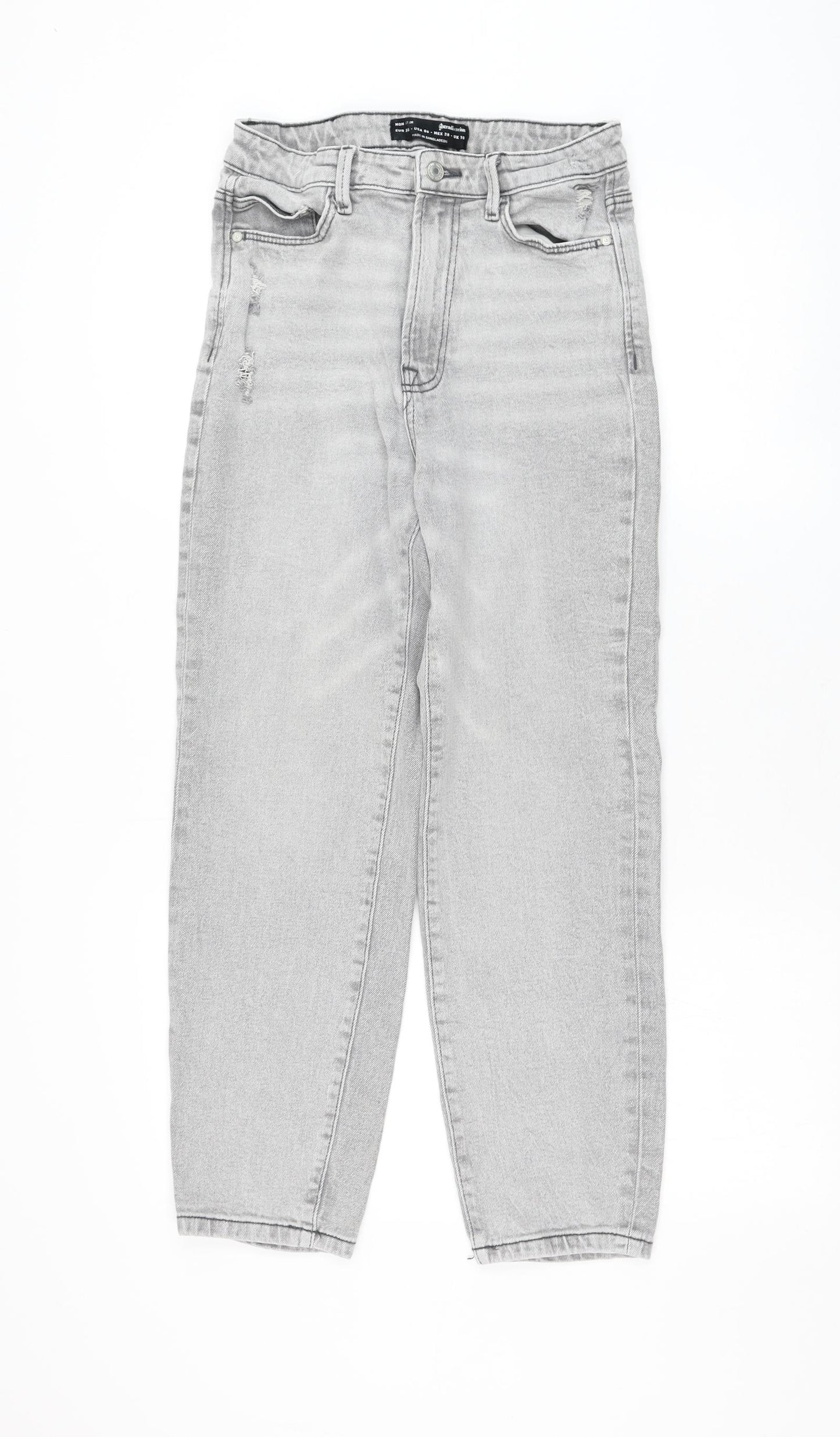 Stradivarius Womens Grey Polyester Mom Jeans Size 10 L26 in Regular Zip