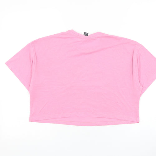 Primark Womens Pink Polyester Cropped T-Shirt Size 10 Round Neck - Squeeze The Day