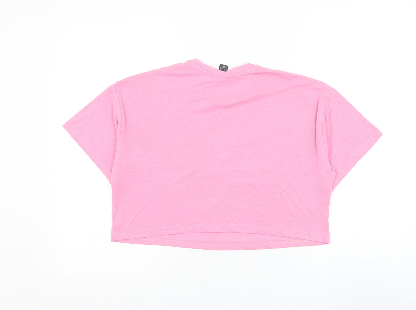 Primark Womens Pink Polyester Cropped T-Shirt Size 10 Round Neck - Squeeze The Day