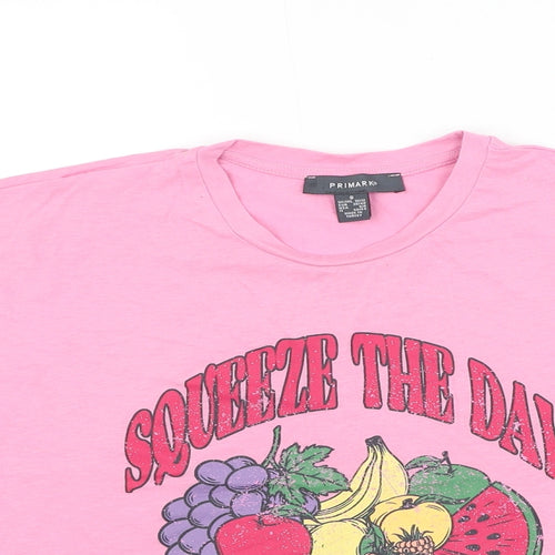 Primark Womens Pink Polyester Cropped T-Shirt Size 10 Round Neck - Squeeze The Day