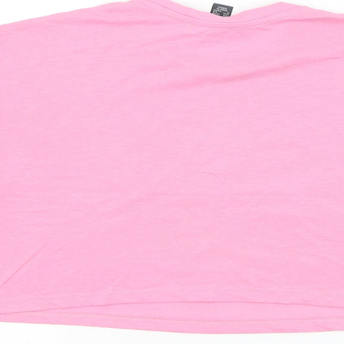 Primark Womens Pink Polyester Cropped T-Shirt Size 10 Round Neck - Squeeze The Day
