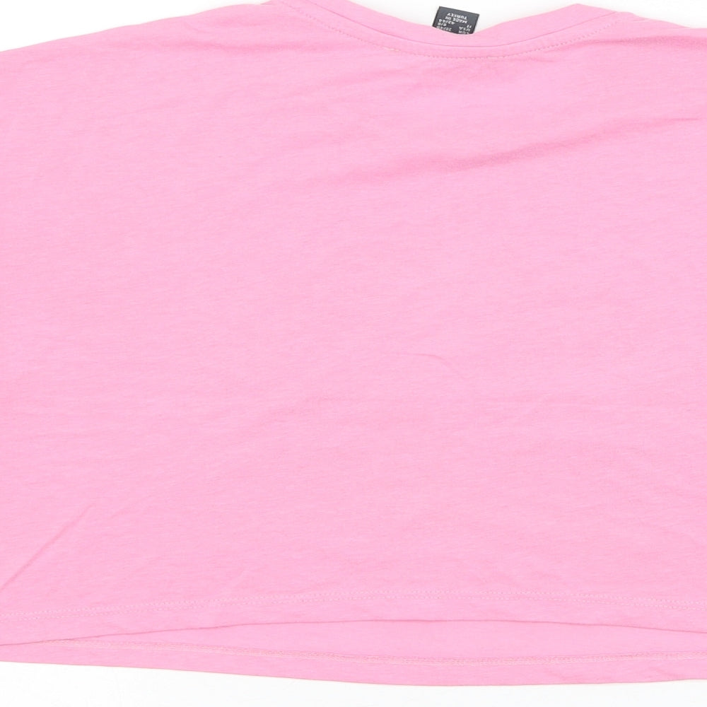 Primark Womens Pink Polyester Cropped T-Shirt Size 10 Round Neck - Squeeze The Day