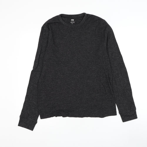 H&M Mens Black Round Neck Cotton Pullover Jumper Size L