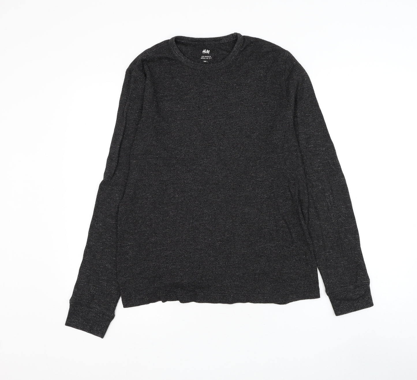H&M Mens Black Round Neck Cotton Pullover Jumper Size L