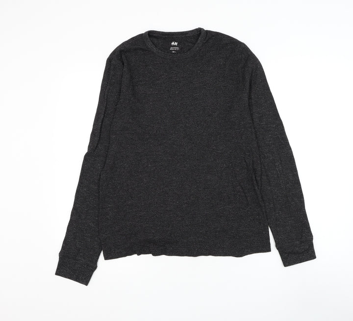 H&M Mens Black Round Neck Cotton Pullover Jumper Size L