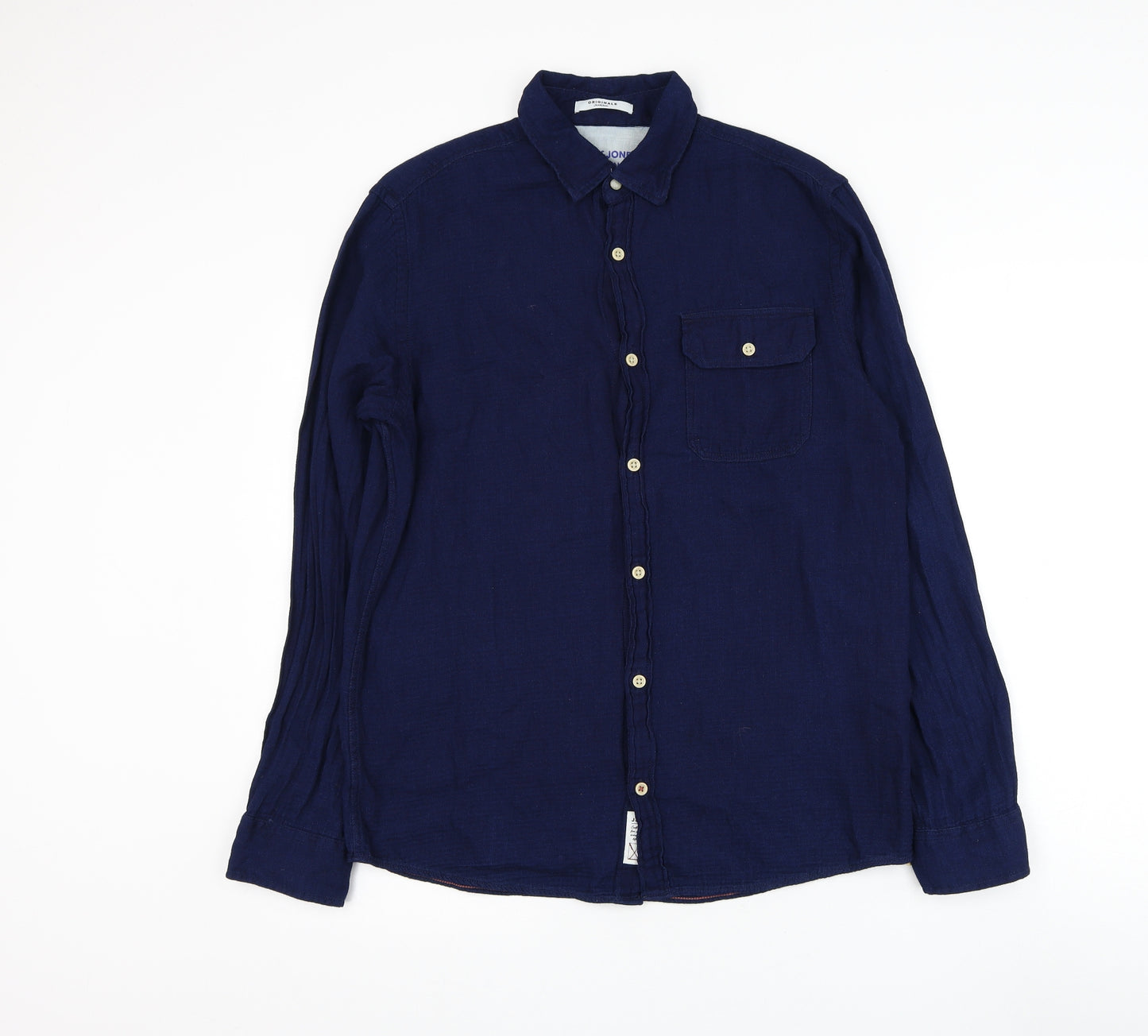 JACK & JONES Mens Blue Cotton Dress Shirt Size M Collared Button