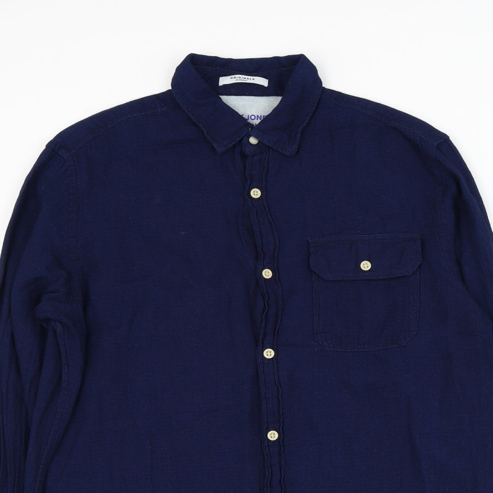 JACK & JONES Mens Blue Cotton Dress Shirt Size M Collared Button