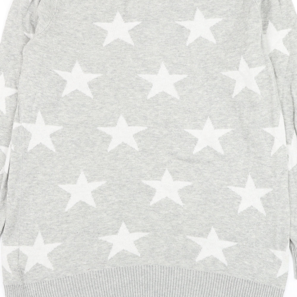Peacocks Womens Grey Round Neck Geometric Cotton Pullover Jumper Size 14 - Stars