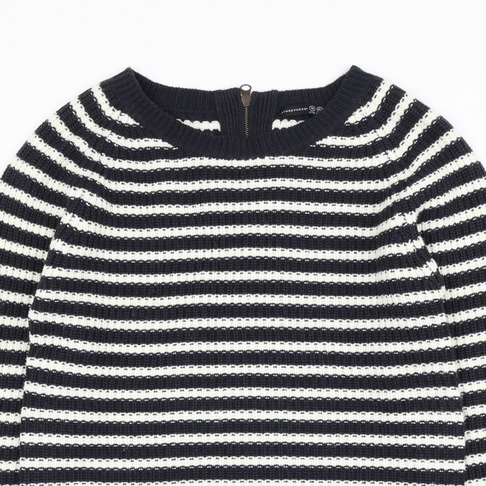 Atmosphere Womens Blue Round Neck Striped Acrylic Pullover Jumper Size 14
