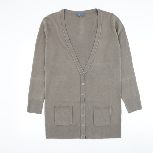 Evie Womens Brown V-Neck Acrylic Cardigan Jumper Size 10