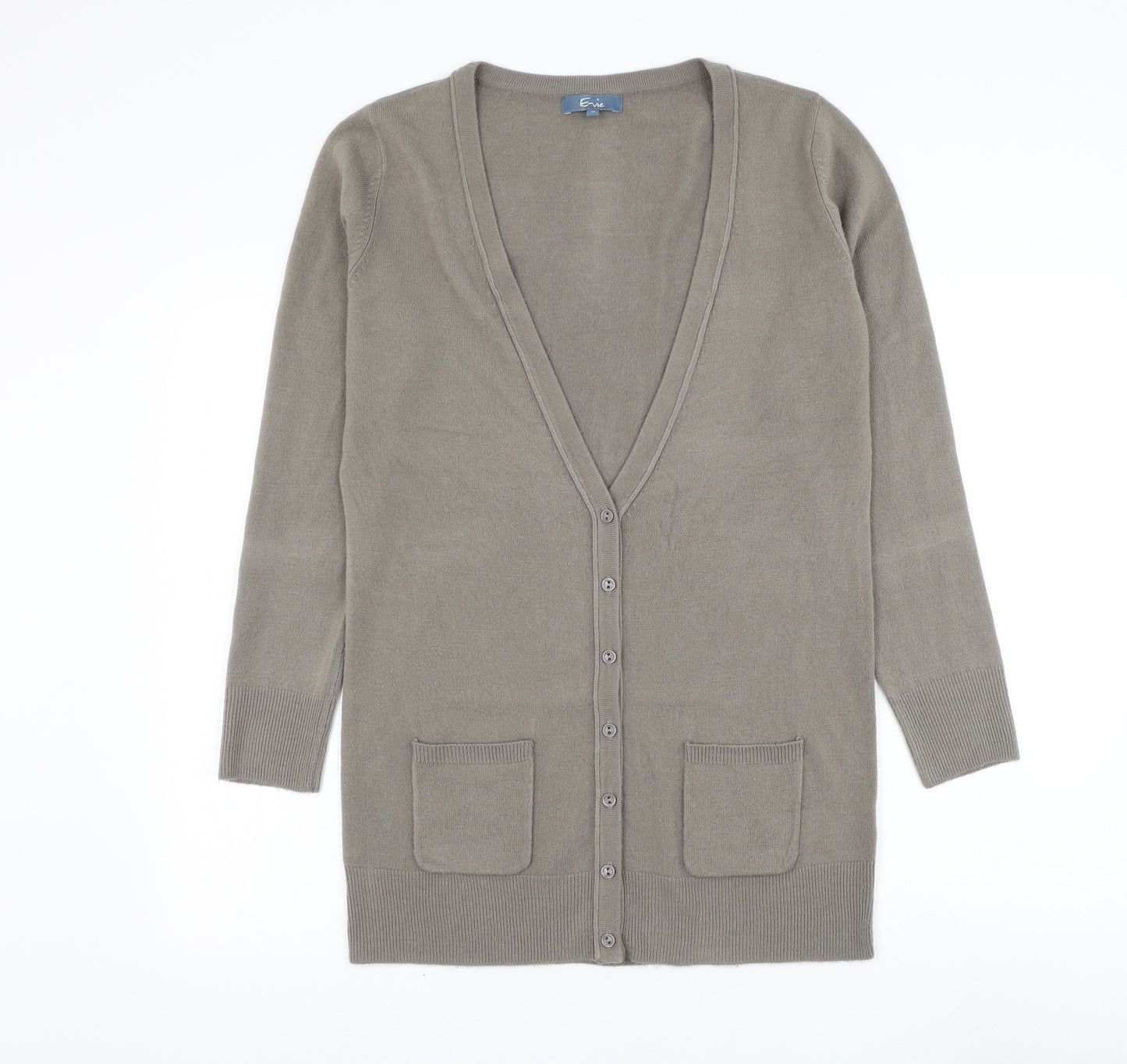 Evie Womens Brown V-Neck Acrylic Cardigan Jumper Size 10