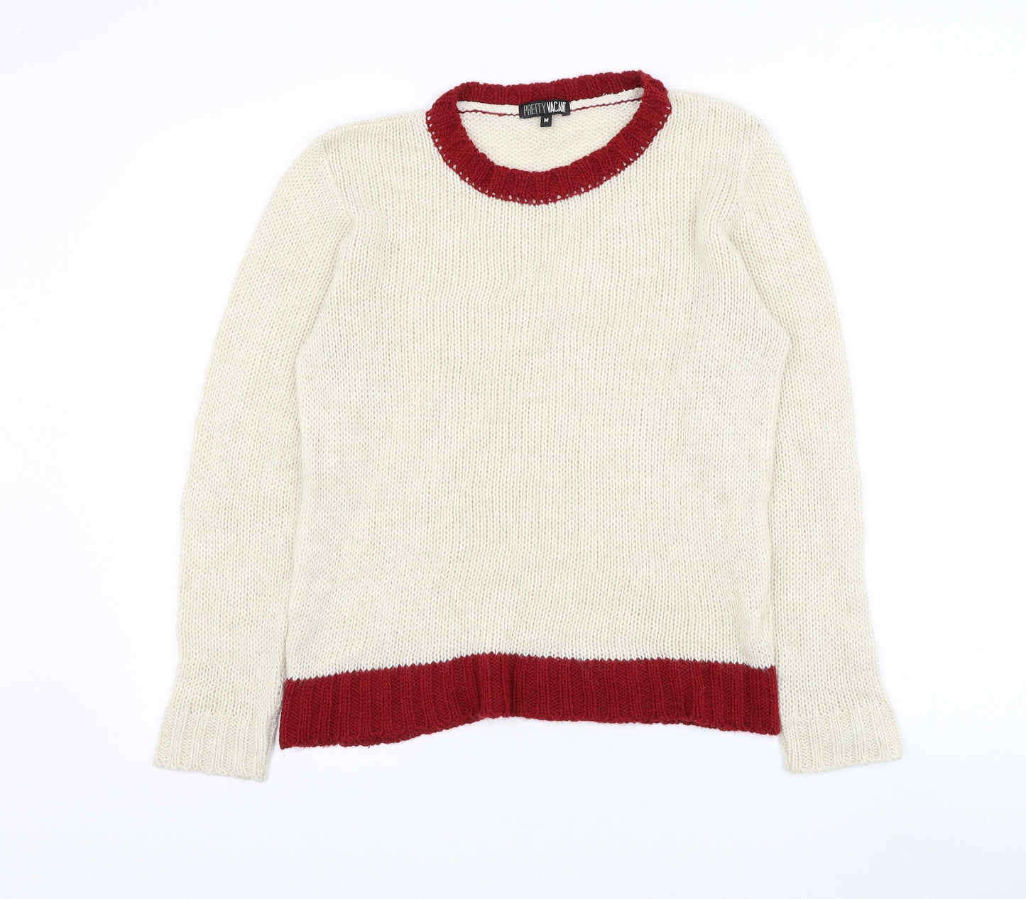 Pretty Cat Womens Ivory Round Neck Wool Pullover Jumper Size M