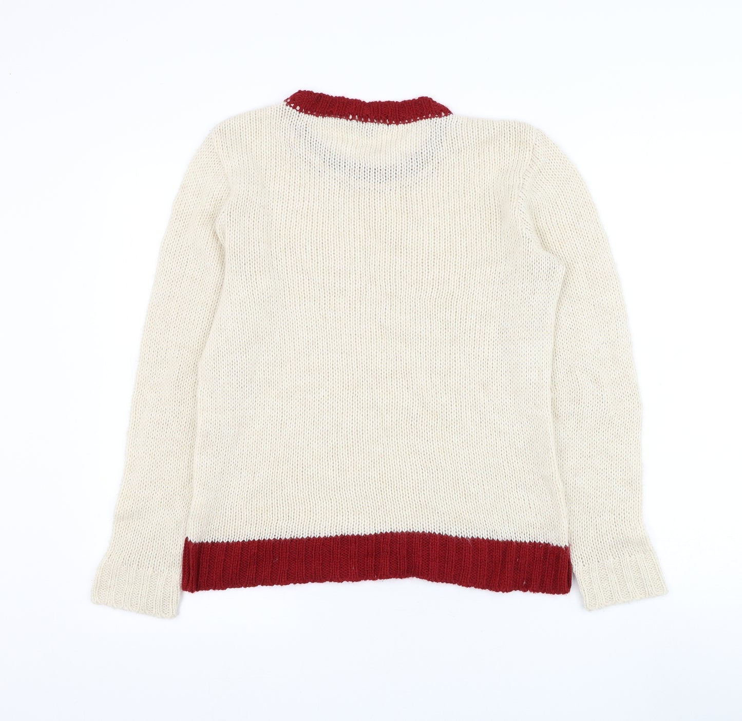 Pretty Cat Womens Ivory Round Neck Wool Pullover Jumper Size M