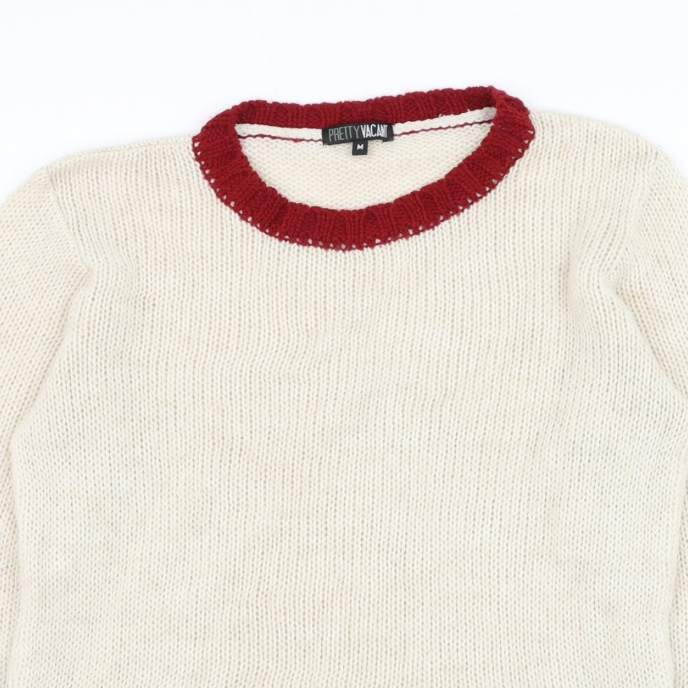 Pretty Cat Womens Ivory Round Neck Wool Pullover Jumper Size M