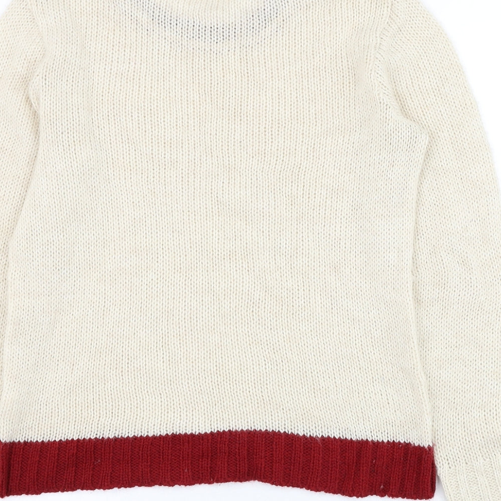 Pretty Cat Womens Ivory Round Neck Wool Pullover Jumper Size M