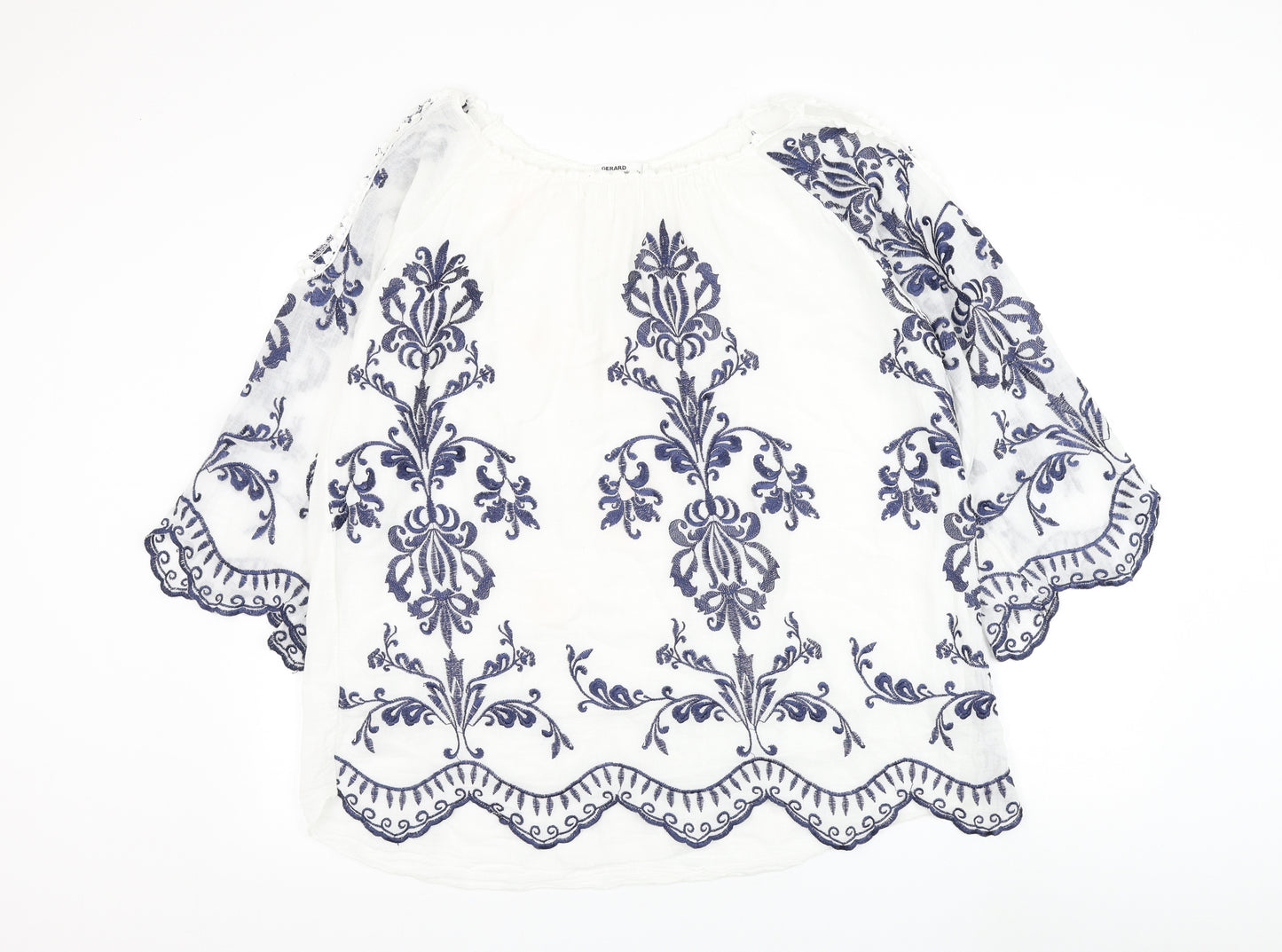 Gerard Womens White Paisley Cotton Basic Blouse Size M Round Neck