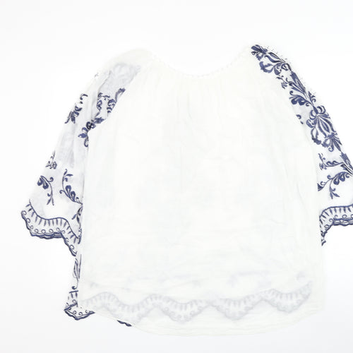 Gerard Womens White Paisley Cotton Basic Blouse Size M Round Neck