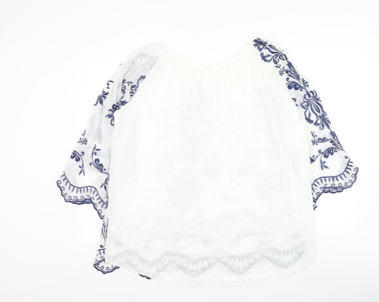 Gerard Womens White Paisley Cotton Basic Blouse Size M Round Neck