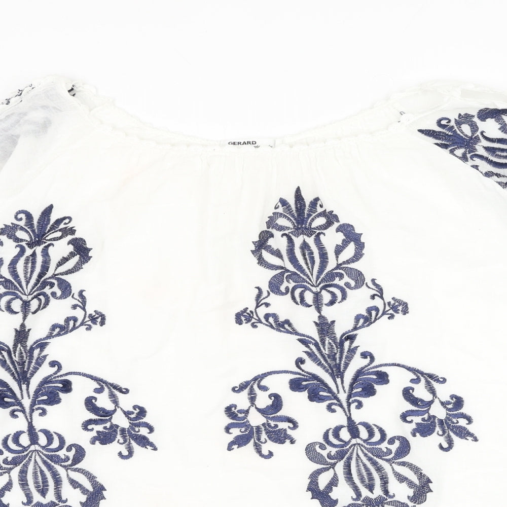 Gerard Womens White Paisley Cotton Basic Blouse Size M Round Neck