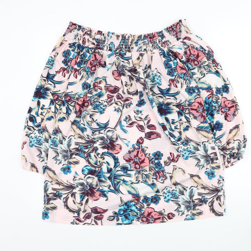 Peacocks Womens Pink Floral Polyester Basic Blouse Size 12 Round Neck