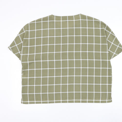 Primark Womens Green Check Polyester Basic Button-Up Size 10 Round Neck