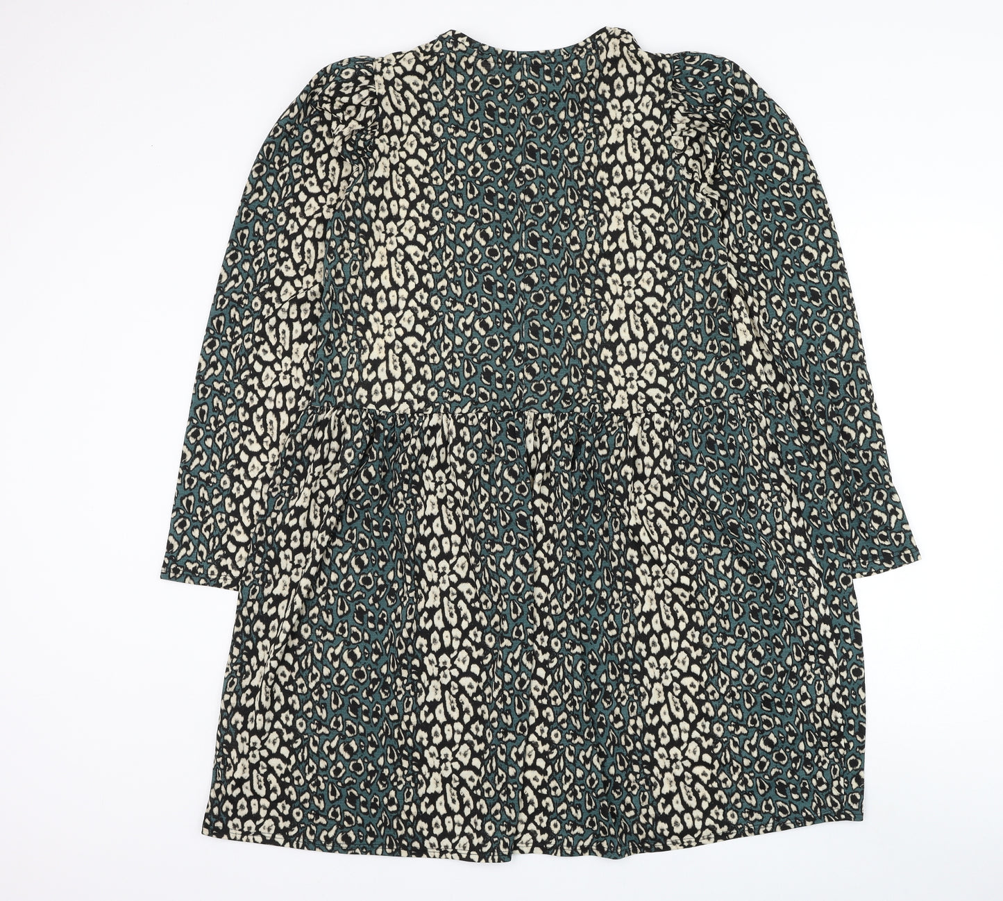 Zara Womens Green Animal Print Polyester Skater Dress Size M Round Neck Pullover - Leopard Print