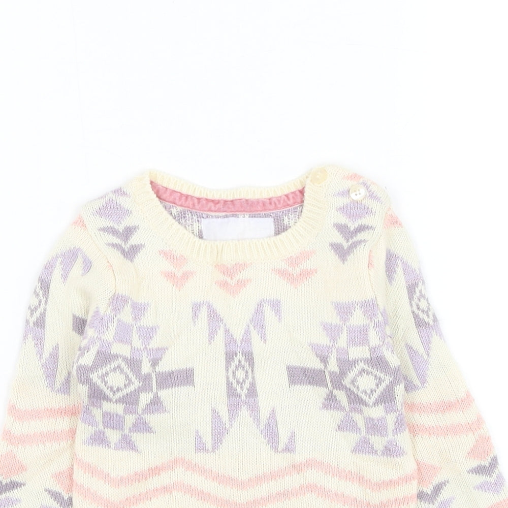 Primark Girls Ivory Geometric Polyester Pullover Jumper Size 12-18 Months Pullover