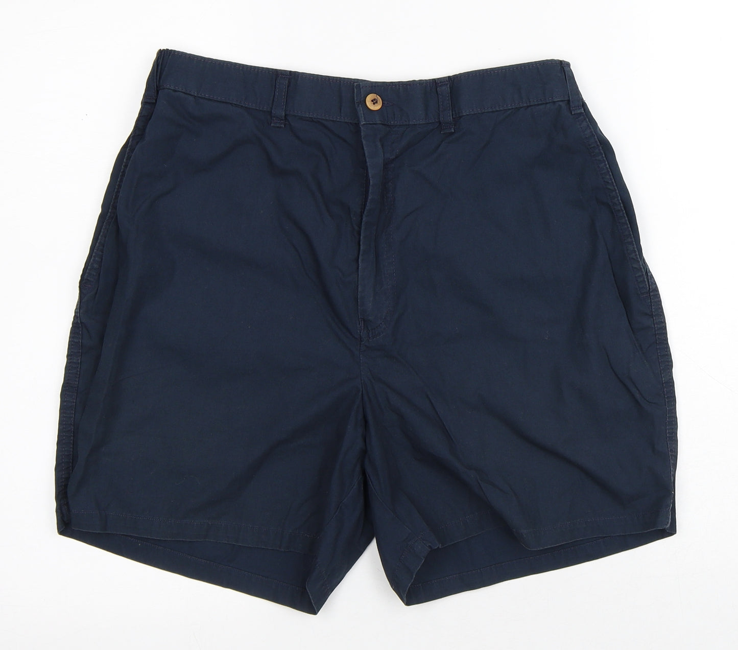 Marks and Spencer Mens Blue Cotton Chino Shorts Size 34 in Regular Button