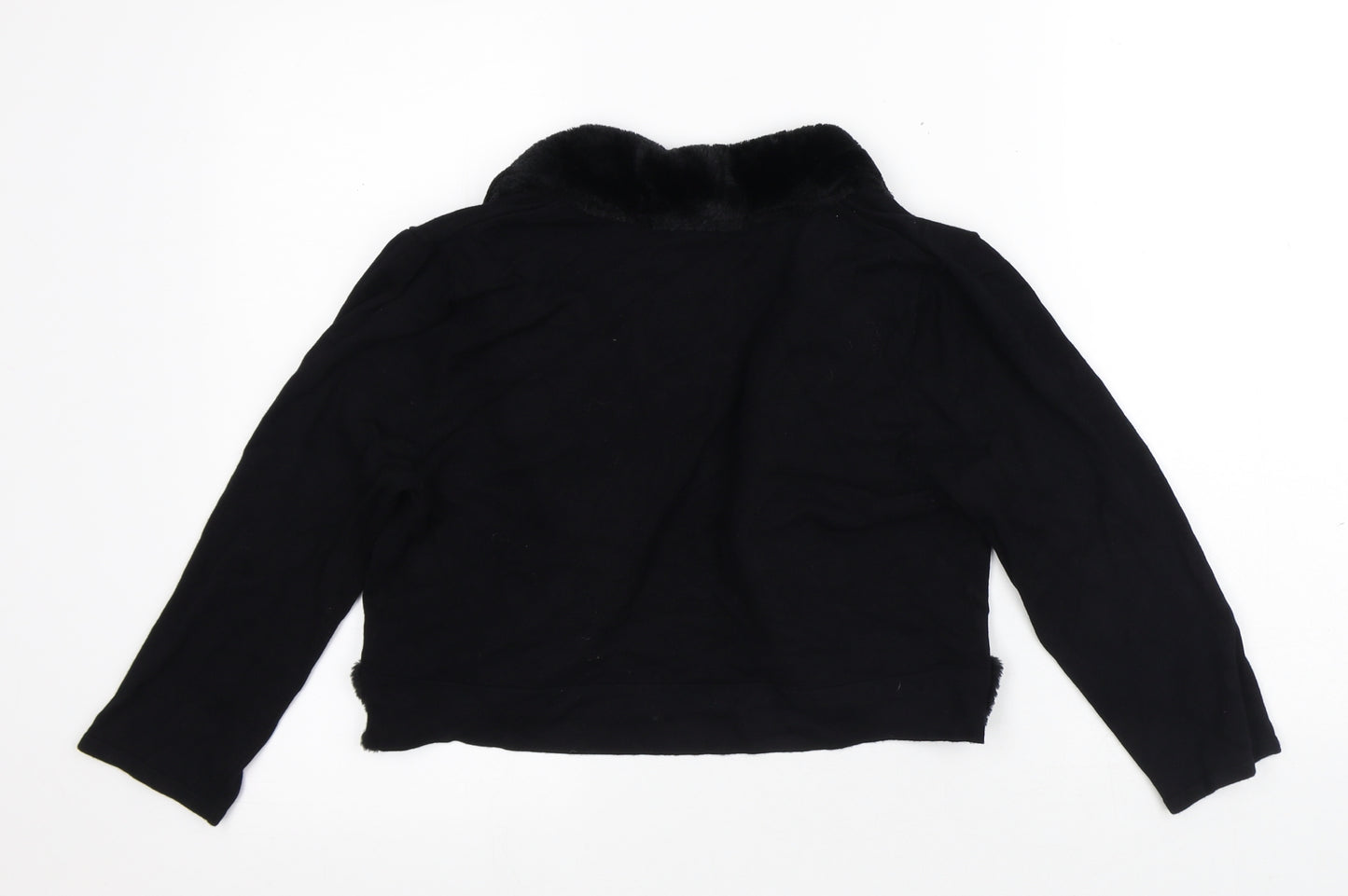 Nina Leonard Womens Black V-Neck Viscose Cardigan Jumper Size M - Faux Fur Collar