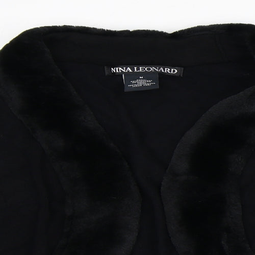 Nina Leonard Womens Black V-Neck Viscose Cardigan Jumper Size M - Faux Fur Collar