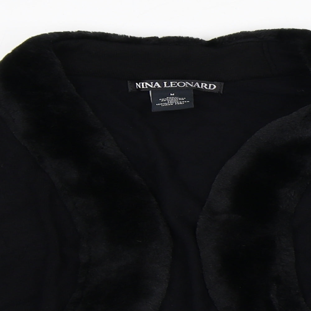 Nina Leonard Womens Black V-Neck Viscose Cardigan Jumper Size M - Faux Fur Collar